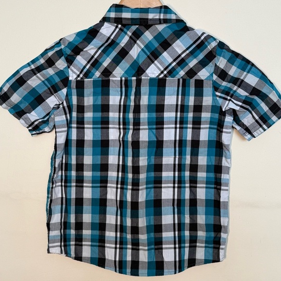 Boys Tony Hawk Blue Plaid Button Down Short Sleeve Shirt Size Large / 7 - Picture 2 of 5